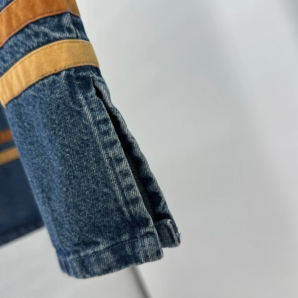 Sun River Women's Blue denim button front velvet trim Maxi Skirt L boho cotton